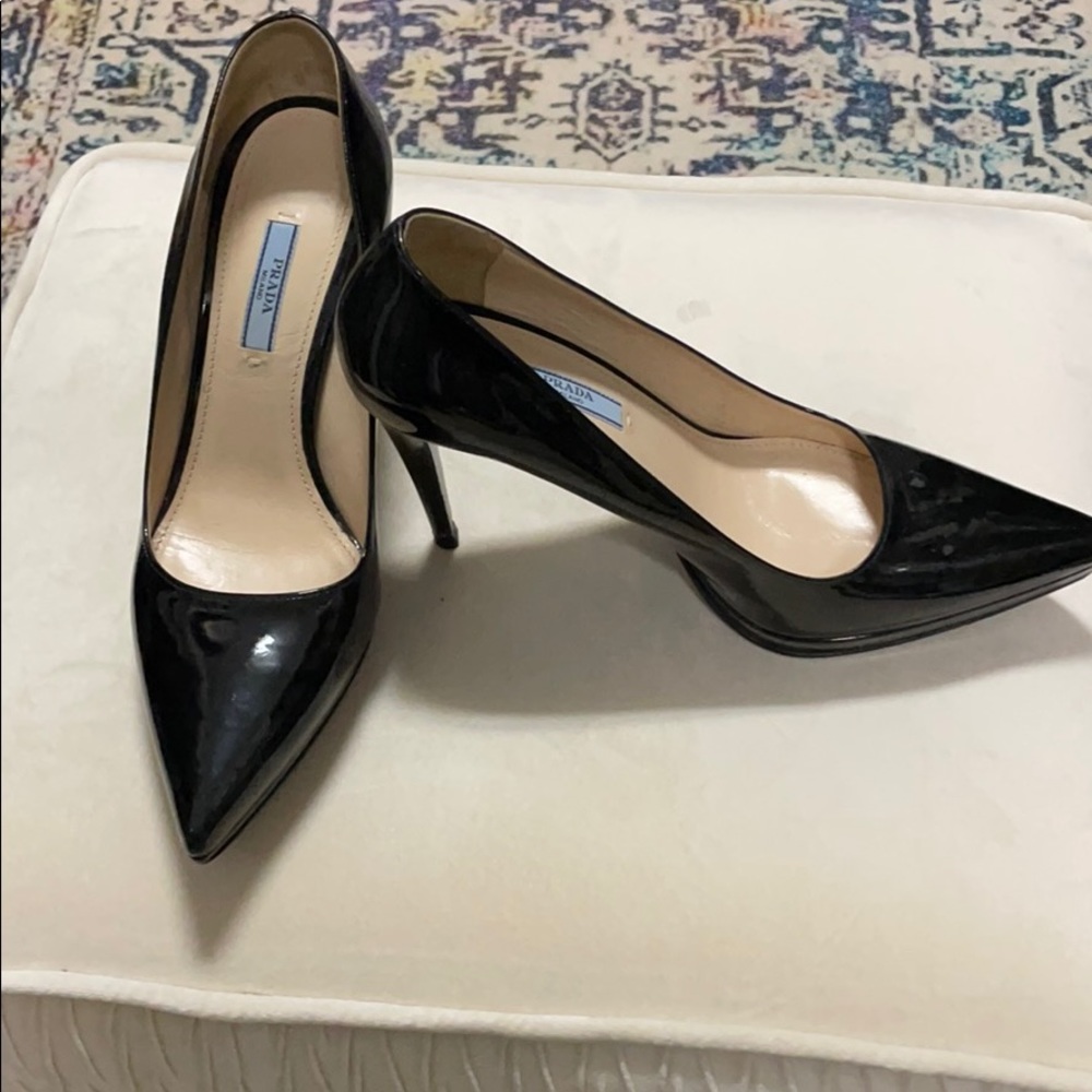 Black Prada patent pumps